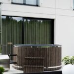 Fiberglass hot tub with wood fired heater and air massage