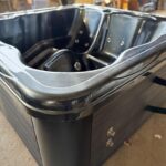 Square acrylic hot tub with XL wood fired heater