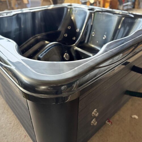 Square acrylic hot tub with XL wood fired heater